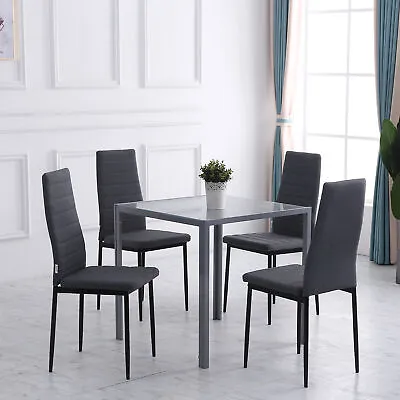 High Back Dining Chairs Upholstered Linen-Touch Fabric Accent Chairs Set Of 4 • £74.99