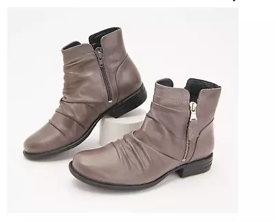 Miz Mooz Ruched Leather Ankle Boots Lucy GRAY Size EU 41(US 9.5-10) Wide WOMENS • $72.99