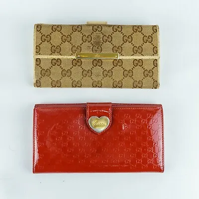 Lot 2 GUCCI Long Wallet  GG Monogram Brown Beige / Red Heart Plate #A1009 • $73.60