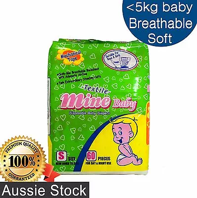 Small Disposable Nappies Soft Breathable Baby Mine Infant Nappy 60Pk - Up To 5kg • $16.80