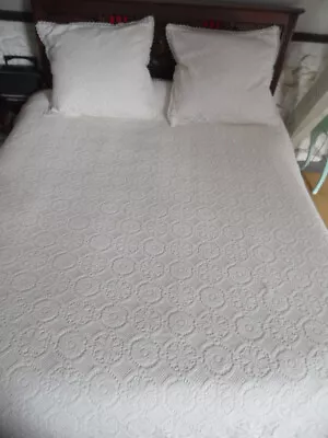 Vintage French Cotton Lace Bed Cover & Matching Pillowcases • £48