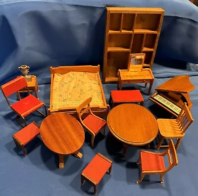 Eclectic 14 Piece Lot Used Vintage Solid Wood Doll House Furniture • $22.95