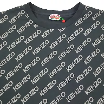 $270 KENZO Monogram Print Oversized T-Shirt In Black / Gray Mens Size Small • $112.49