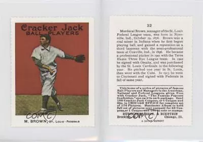 1983 Renata Galasso Cracker Jack Reprints Mordecai Brown #32 HOF • $1.69