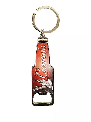 CANADA MAPLE Leaf RED Bottle Shape With Bottle Opener METAL KEYCHAIN NEW • $2.90