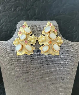 Vintage HAR Clip Earrings With Faux Pearls And Pink Rhinestones  • $61.99