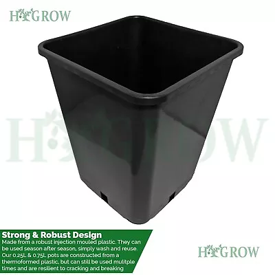 Square Plant Pot 11 Litre Strong Black Plastic Hydroponic Grow Pots X 10 • £21.95