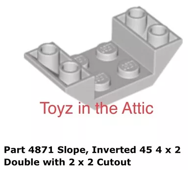 Lego 1x 4871 Light Gray Slope Inverted 45 4 X 2 Double With 2 X 2 Cutout • $6.88