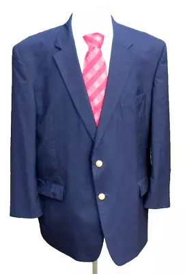 Jos A Bank Men's Navy Blue Solid Two Button Wool Blazer 48R $595 Brass Logo Btns • $74.99