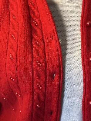 Lauren Cole Sweater Vintage 100% Wool & Angora Red S/P Beaded 1980s • $18.99