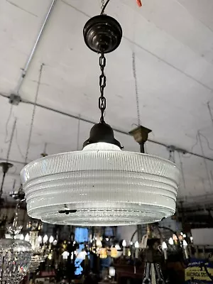 Vintage 1950s Halophane Sailor Hat Clear Ribbed Glass Ceiling Light Rewired • $695