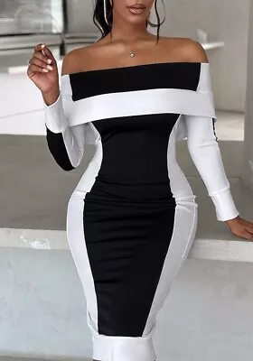 New With Tags Black/white Colour Block Bodycon Party Formal Midi Dress Size 12 • £25