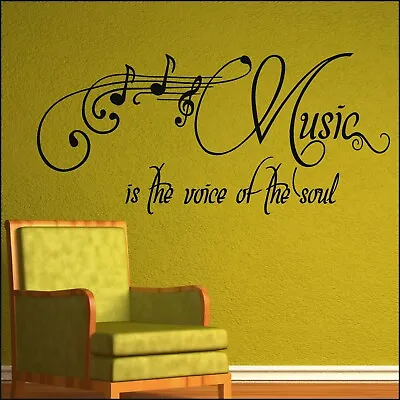 Large Wall Art Sticker Quote Lyrics Music Is The Voice Of The Soul A4-5ft Wide • £8.49