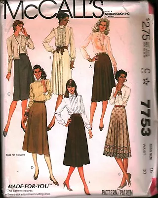 7753 Vintage McCalls SEWING Pattern Misses 1980s Pleated Skirts UNCUT Career OOP • $5.59