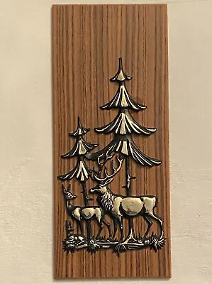 Vintage Wooden Wall Plaque Faux Copper Elk Doe Fawn Outdoor Woods A&J Canada • $8.50