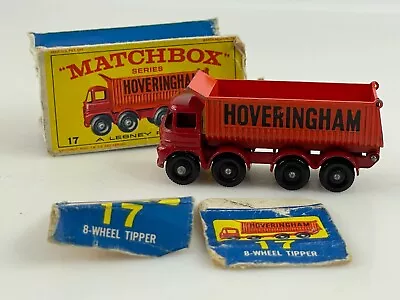 Matchbox Lesney #17 Hoveringham 8-Wheel Tipper Truck Red Baseplate W/ Box • $17.56