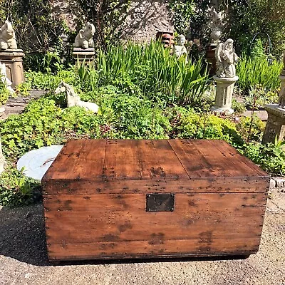 Antique Wood Wooden Foot Looker Storage Chest Box • £125