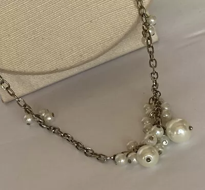 Vintage J.Crew Pearl Bobble Cluster Chain Statement Necklace Silver Tone • $24.95