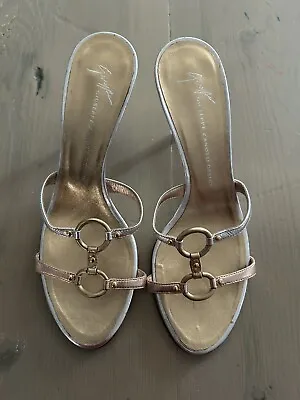 Giuseppe Zanotti 3  Heels Slip On Sandals Gold Silver Colored Size 36 5.5 Italy • $34.99