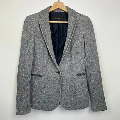 ZARA Blazer Womens XS Grey Elbow Patches Cotton Blend Pockets Lined Chic Office • £27.99