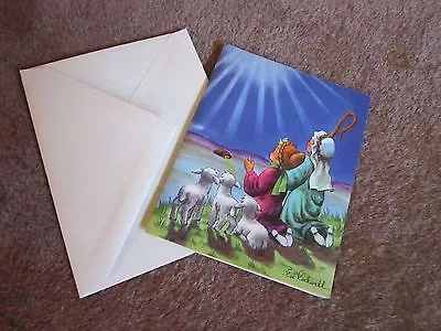 Vintage Christmas Card Eva Rockwell Children Shepherds Sheep SINGLE Collectible • $10.95