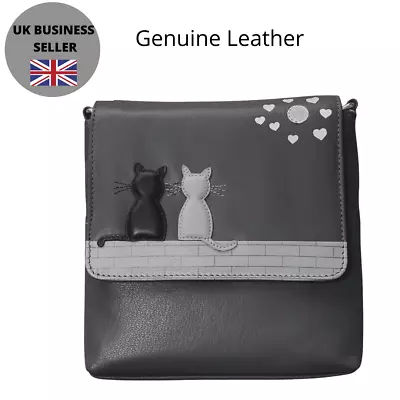 Black & Grey Cat Mini Crossbody Bag By Mala Leather MIDNIGHT CATS 7257 35 • £35.99