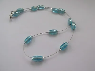 Handmade In UK ... Turquoise Blue Glass Tube - Beady Miracle Illusion Necklace • £4.25