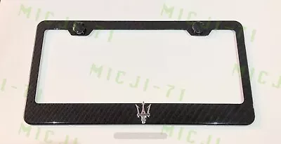 3D Maserati Emblem Carbon Fiber Style Stainless Steel License Plate Frame • $38.99