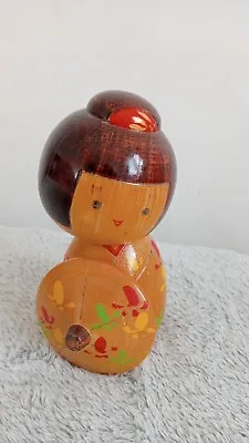 Kokeshi Doll Japanese Wooden Statue With Umbrella AMEAGARI Figure 5.3 Tall • £16.99