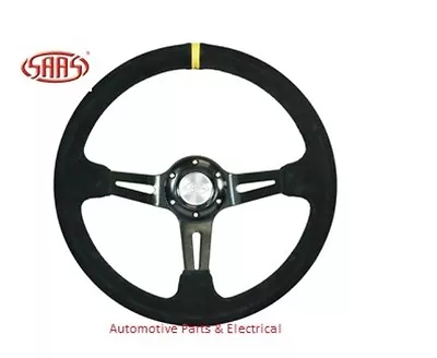 SAAS Suede Leather Deep Dish Motorsport  Steering Wheel 14 Inch 350mm 75mm Dish • $139