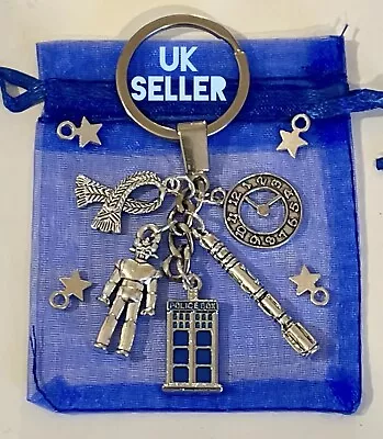 DR DOCTOR WHO TARDIS Police Box CYBER Sonic Screwdriver Charm KEYCHAIN KEYRING • £7