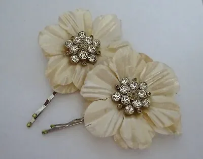 Vintage Crystal Diamante Flower Bobby Pins Hair Clips Slides Wedding Headdress • $17.95