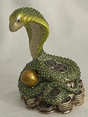 Green Snake On Coins Trinket Box Austrian Crystals Hand Made Swarovski Crystal • $79.99