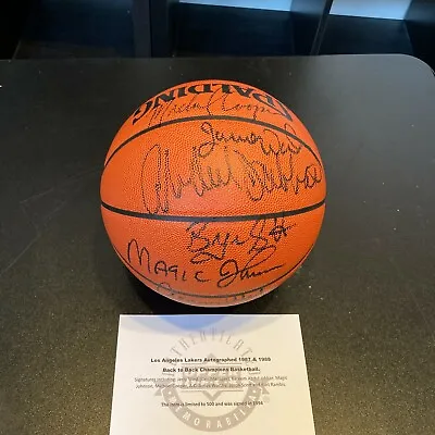 1986-87 Los Angeles Lakers NBA Champs Team Signed Basketball UDA Upper Deck COA • $3995