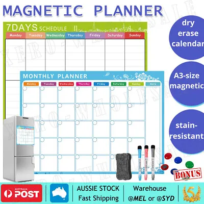 $15.49 • Buy A3 Fridge Magnetic Whiteboard Magnetic Calendar Magnetic Whiteboard Remind AU