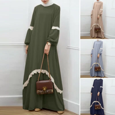 $31.34 • Buy ZANZEA Womens Muslim Lace Patchwork Long Sleeve Abaya Kaftan Gown Maxi Dress AU