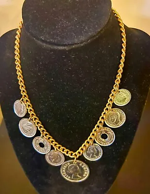 Vintage African Coin Berber Necklace Copper Tone Chain Silver Tone Coins 20  • $38.89