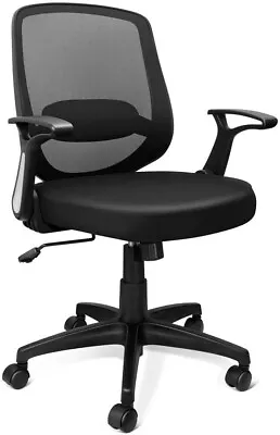 Mid Back Mesh Office Chair Ergonomic Swivel Black  Flip Up Armrests • $25