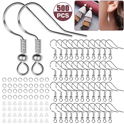 500Pcs 925 Silver DIY Earring Hooks Jewelry Beads Ear Wires Making Findings Kit • $8.98