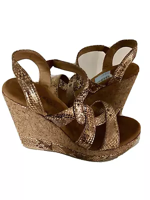 VERY VOLATILE Metallic Gold Croc Wedge Cork Strappy Slingback Sandals US 8 NEW • $24.99