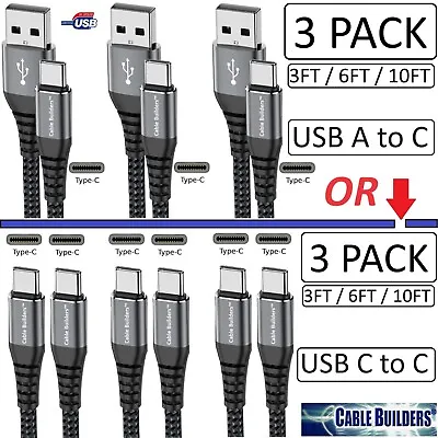 3-PACK USB C To C Or A To C CABLE FAST CHARGE CORD 3/6/10FT For IPhone 15 Galaxy • $9.99