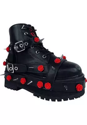 YRU SHOES Slayr Bndg Rose [Black/Red] | PLATFORM BOOTS* Gothic • $280.95