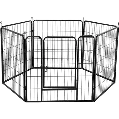 $77.98 • Buy 6 Panels 32 Tall Dog Pen Playpen Folding Pet Exercise Fence Indoor Outdoor Black