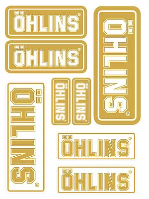 OHLINS Fork Shock Stickers Set Decals Kawasaki Ducati Aprilia Laminated GOLD • £6