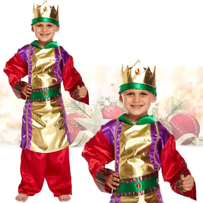 Boys KING COSTUME Wise Man Fancy Dress Kids Child Nativity Play Book Week Outfit • £17.34