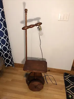 VTG Mcm Wood Chariot Wagon Wheel Bridge Adjustable Side Table Floor Lamp Rustic • $124.99