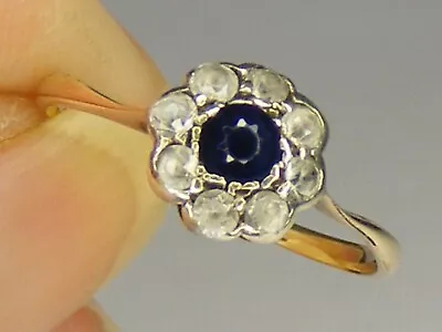 Antique Blue And White Sapphire 9ct Gold Ring Size L • £52