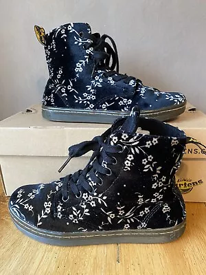 Dr. Martens Hackney Black Velvet Floral Boots  UK 4 EU 38 Good Condition • £49.99