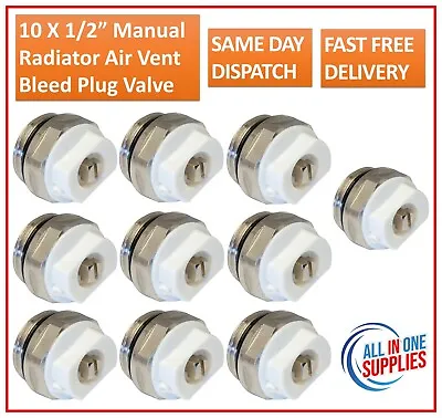 10 X 1/2” Manual Radiator Air Vent Bleed Plug Valve • £9.99