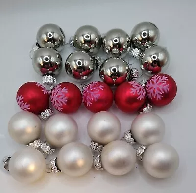 1  Miniature Glass Ball Feather Tree Ornaments Pearl Silver  Red  • $7